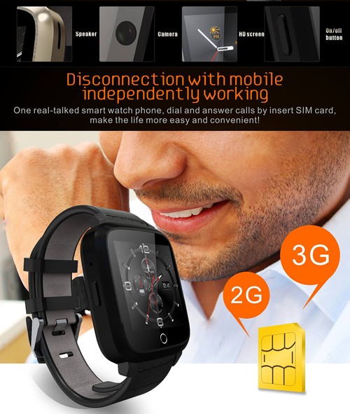 U11S 3G Smart Watch Phone Black
