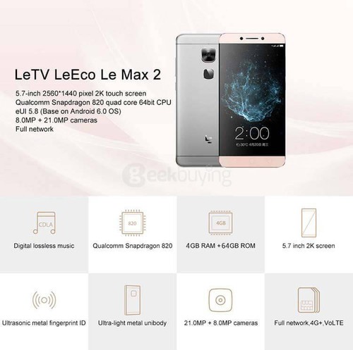 スマートフォン本体 Le eco max2 x829 64gb LeTV LeEco Le Max 2 X829 4GB 64GB Smartphone Gray