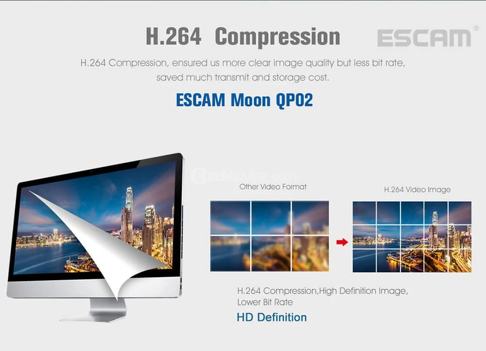 ESCAM Moon QP02 1080P WiFi Panoramic Fisheye Infrared Camera H.264 2 Megapixel 180 Degrees IP66 Waterproof IP Camera - White