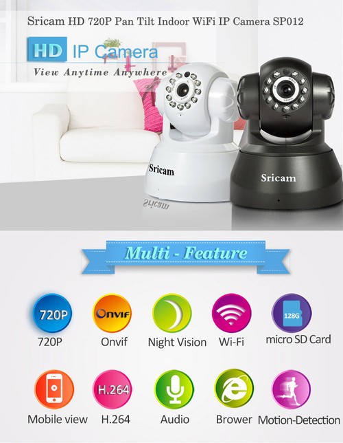 Sricam Onvif P2p Hd Wifi Sricam SP012 WiFi 720P IP Camera -Black