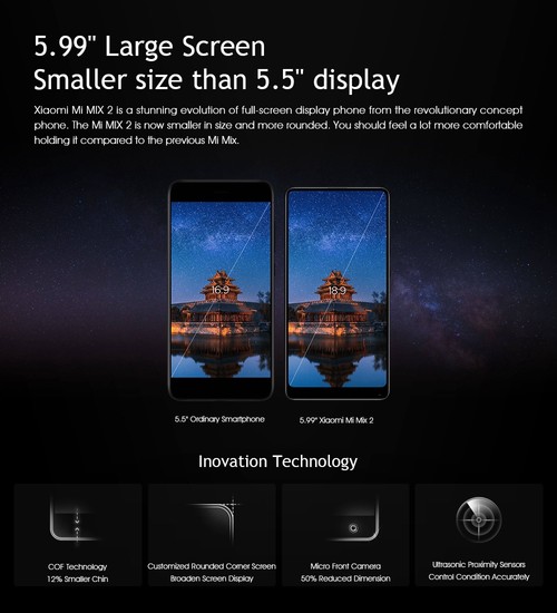 Xiaomi Mi Mix 2 5.99 Inch 4G LTE Smartphone 8GB 128GB 12.0MP Cam Snapdragon 835 Octa Core Android 7.1 NFC VoLTE Ceramic Unibody - Black