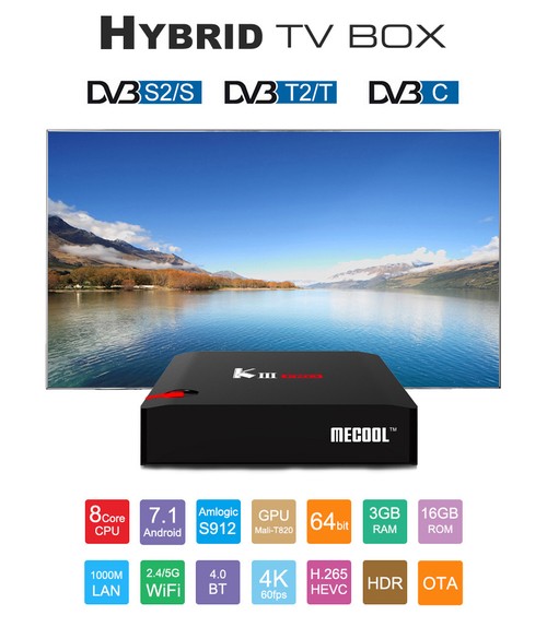 [Spain Stock]MECOOL KIII PRO DVB-T2/S2/C Android 7.1 S912 3GB/16GB TV BOX 4K KODI 17.0 802.11AC WIFI Bluetooth 1000M LAN