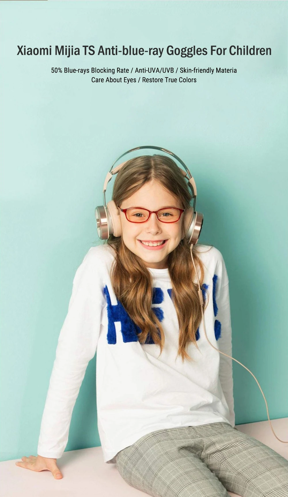 Xiaomi Mijia TS Glasses For Kids Protect Eyes Prevent Blue-ray UVA UVB Protection Lightweight Googles - Blue