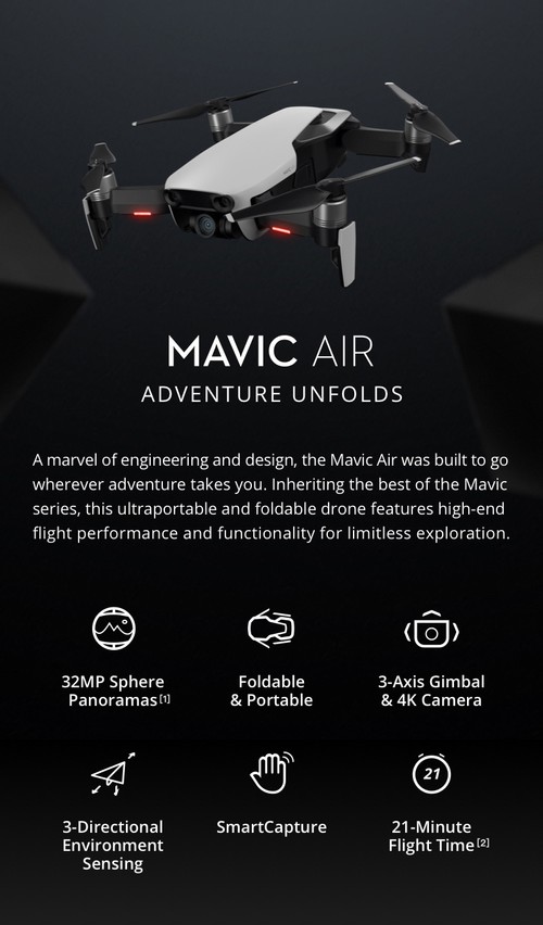 DJI Mavic Air 4K Foldable RC Drone RTF Arctic White