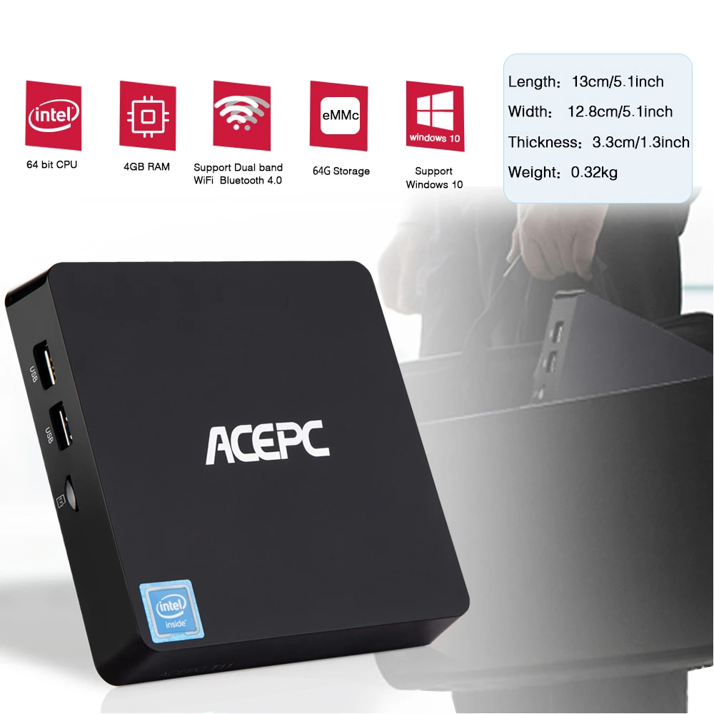 ACEPC T11 4 GB / 64 GB lizenziertes Windows 10 Intel Atom x5-Z8350 Mini-PC 2.4 G / 5 G WiFi LAN 2.5-Zoll-Festplatte SATA Bluetooth HDMI VGA USB 3.0