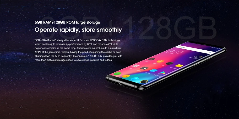 スマートフォン本体 ANDROID - Elephone U Pro Blue Elephone U Pro 5.99 Inch 6GB 128GBスマートフォンブルー