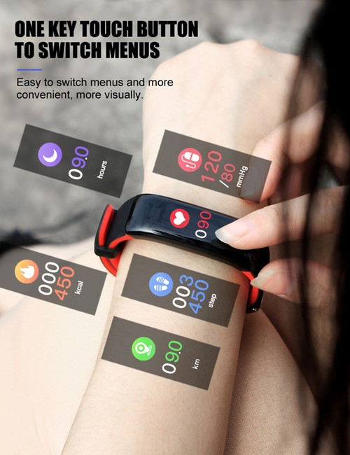 Makibes P1 Plus Smart Bracelet Blood Pressure Heart Rate Monitor IP67 Water Resistant Color Touch Display - Red