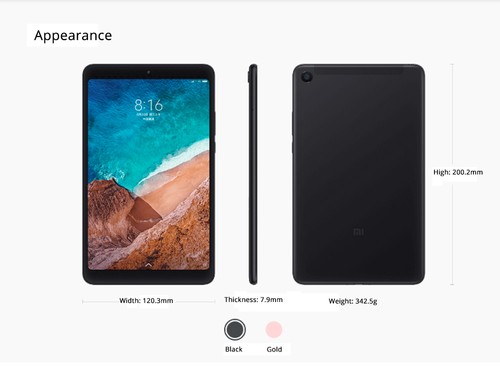 Xiaomi Mi Pad 4 WiFi 8.0 Inch 1920*1200 16:10 FHD Screen Qualcomm Snapdragon 660 4GB + 64GB 13MP Rear Camera 6000mAh MIUI 9 - Gold