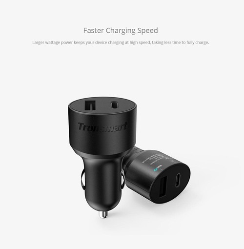 Tronsmart C2P 42W USB-C 2-Port Car Charger with Power Delivery for Google Pixel/Pixel XL/MacBoo/ iPad Pro