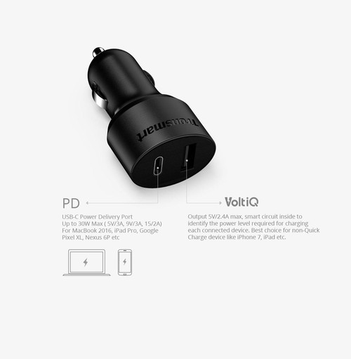 Tronsmart C2P 42W USB-C 2-Port Car Charger with Power Delivery for Google Pixel/Pixel XL/MacBoo/ iPad Pro