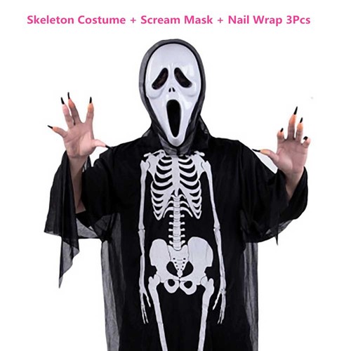 Halloween Costumes Skeleton Head Costume Scream Mask Nail Wrap