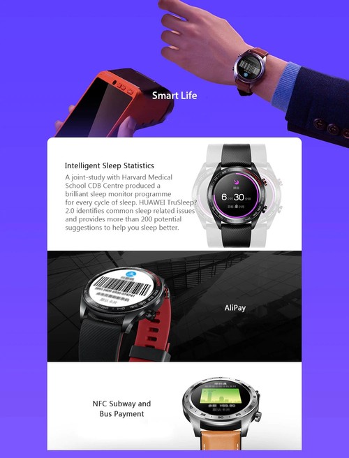Huawei Honor Magic Smart Watch1.2 Inch AMOLED Color Screen Built-in GPS NFC Payment Heart Rate Monitor 5ATM Waterproof - Black