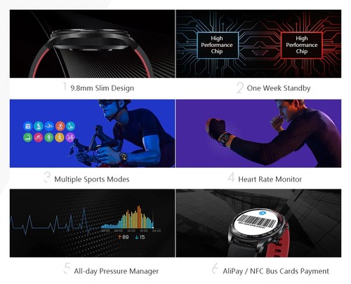 Huawei Honor Magic Smart Watch1.2 Inch AMOLED Color Screen Built-in GPS NFC Payment Heart Rate Monitor 5ATM Waterproof - Black