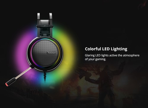Tronsmart Glary Gaming Headset 7.1 Virtual Surround Sound Stereo Sound with Colorful LED Lighting USB Interface Mic for PC Laptop