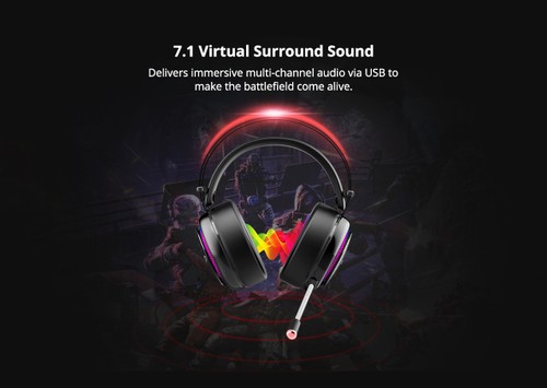 Tronsmart Glary Gaming Headset 7.1 Virtual Surround Sound Stereo Sound with Colorful LED Lighting USB Interface Mic for PC Laptop