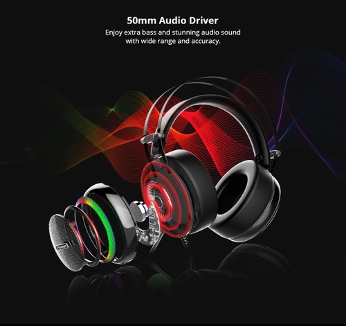 Tronsmart Glary Gaming Headset 7.1 Virtual Surround Sound Stereo Sound with Colorful LED Lighting USB Interface Mic for PC Laptop