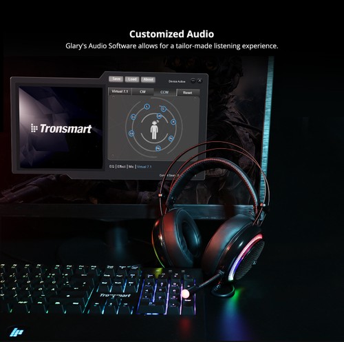 Tronsmart Glary Gaming Headset 7.1 Virtual Surround Sound Stereo Sound with Colorful LED Lighting USB Interface Mic for PC Laptop