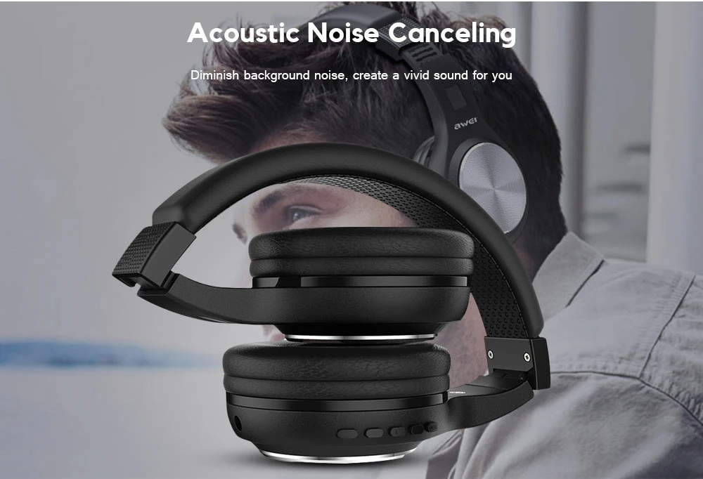 AWEI A600BL Katlanabilir HiFi Kablosuz Bluetooth Kulaklık Bas Stereo Kulaklık-Siyah