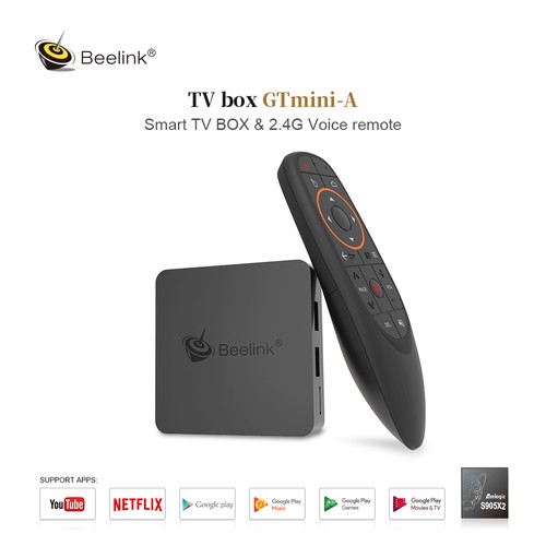 Beelink GTmini-A Amlogic S905X2 Android 9.0 4GB DDR4 64GB eMMC 4K TV Box with Voice Remote Dual Band WiFi Gigabit LAN Bluetooth USB3.0