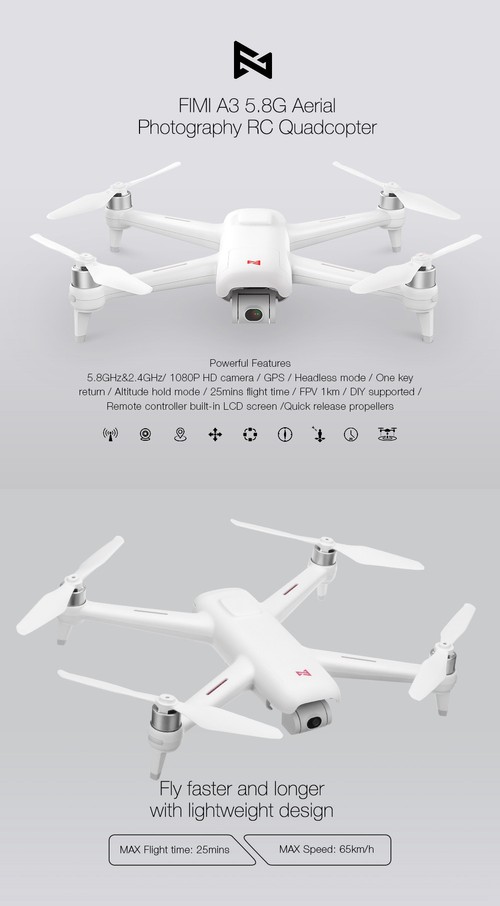 Xiaomi FIMI A3 1080P GPS 1KM FPV Drone RTF White Two Batteries