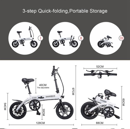 Samebike YINYU14 Folding Smart Bicycle Moped Electric Bike 250W Motor Max 30km/h 14 Inch Tire - White