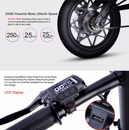 Samebike YINYU14 Folding Smart Bicycle Moped Electric Bike 250W Motor Max 30km/h 14 Inch Tire - White
