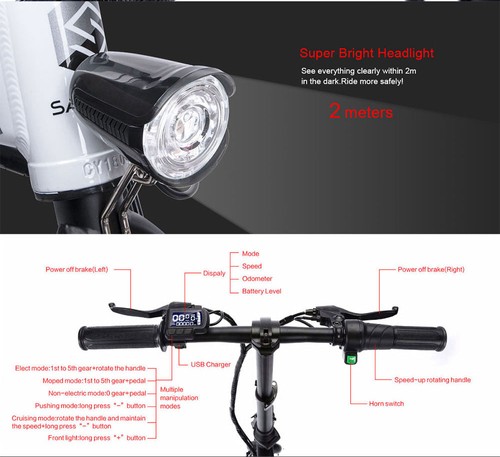 Samebike YINYU14 Folding Smart Bicycle Moped Electric Bike 250W Motor Max 30km/h 14 Inch Tire - White