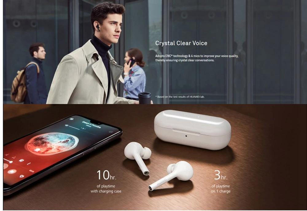 Huawei CM-H1C FreeBuds TWS Earbuds Voice Assistant IP54 Double-Tap Control Noise Canceling Headphones - White