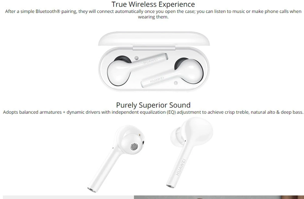 Huawei CM-H1C FreeBuds TWS Earbuds Voice Assistant IP54 Double-Tap Control Noise Canceling Headphones - White