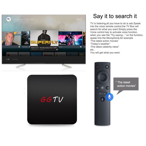 GGTV Android TV OS 4GB/32GB RK3328 TV BOX With Voice Remote