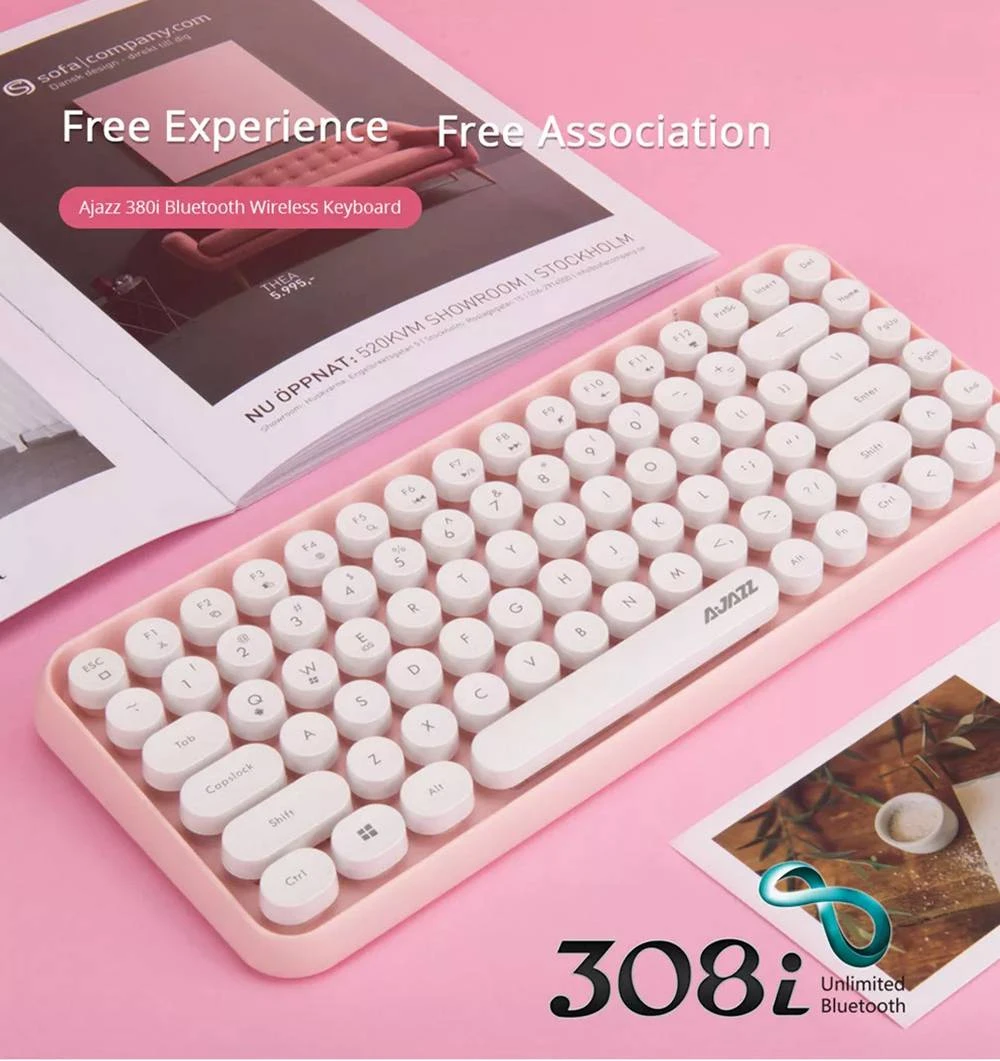 Ajazz 308i Bluetooth 3.0 Wireless Keyboard 84 Round Keys for