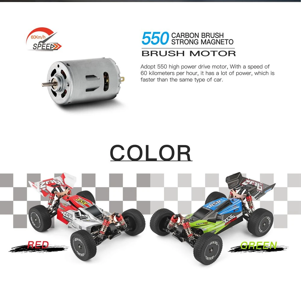 Wltoys 144001 Driving 1/14 2.4G 4WD 60km/h Electric Brushed Off-Road Buggy RC Car RTR - Red