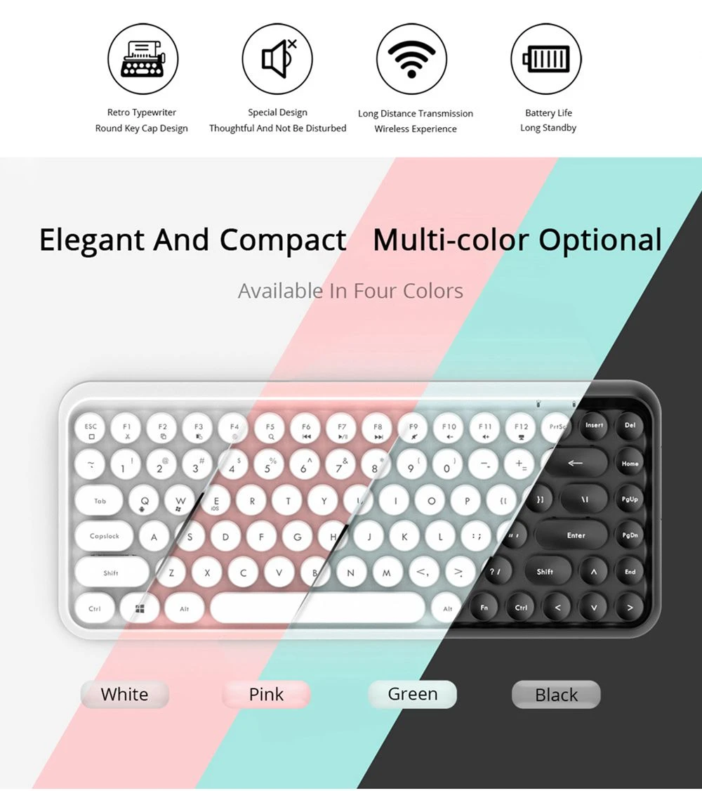 Ajazz 308i Bluetooth Wireless Keyboard 84 Classic Round Keys - Dazzle Colour