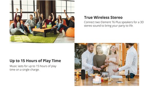 Tronsmart Element T6 Plus SoundPulse™ Portable Bluetooth Speaker with 40W Max Output Deep Bass IPX6 Waterproof - Black