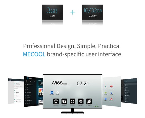 MECOOL M8S PRO L YouTube 4K Streaming 3GB/32GB Android 7.1 Amlogic S912 KODI 17.3 TV BOX 802.11AC WIFI Bluetooth LAN HDMI - Black