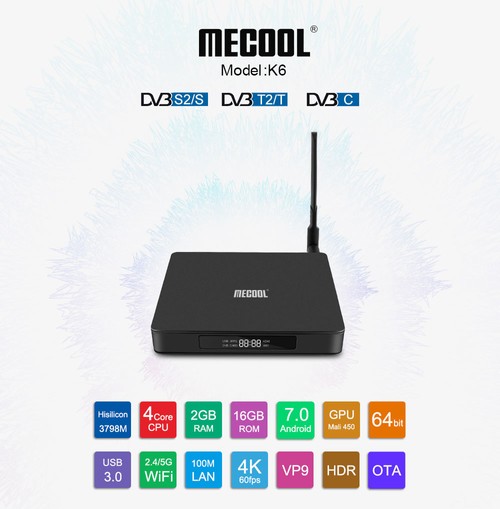 MECOOL K6 Hisilicon HI3798M Android 2GB / 16GB DVB 4K TV BOX Dual Band WiFi LAN USB3.0