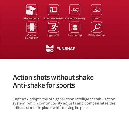 Funsnap Capture 2 3-axis Mobile Handheld Gimbal Stabilizer with Zooming Wheel Mode