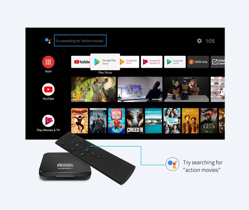 MECOOL KM9 Pro Google Certified Amlogic S905X2 Android TV 9.0 OS 4GB DDR4 32GB eMMC YouTube 4K TV Box with Voice Remote Dual Band WiFi LAN Bluetooth USB 3.0