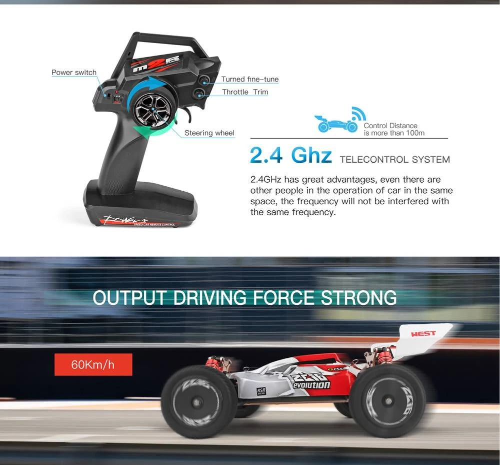 Wltoys 144001 1/14 2.4G 4WD 60km/h Electric Brushed Off-Road Buggy RC Car RTR Two Batteries - Red