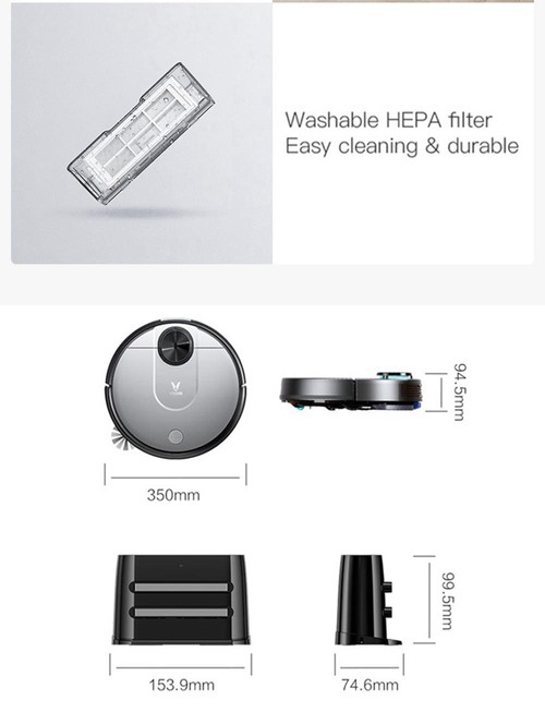 Xiaomi VIOMI V2 Pro Vacuum Cleaner 2100Pa LDS Laser Navigation Intelligent Electric Control Tank EU Plug - Gray