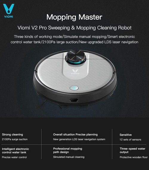 Xiaomi VIOMI V2 Pro Vacuum Cleaner 2100Pa LDS Laser Navigation Intelligent Electric Control Tank EU Plug - Gray