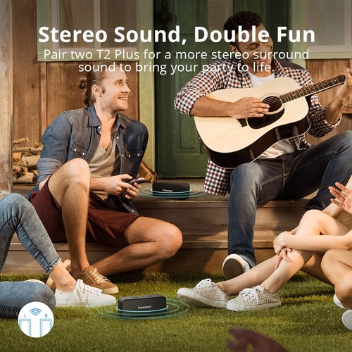 Tronsmart T2 Plus 20W  Bluetooth 5.0 Speaker 24H Playtime IPX7 Waterproof  Soundbar with TWS,Siri,Micro SD