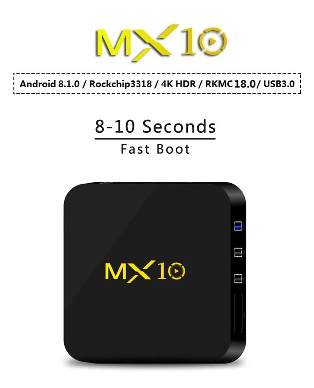 MX10 RK3318 Android 9.0 KODI 18 4K HDR TV BOX 4GB/32GB