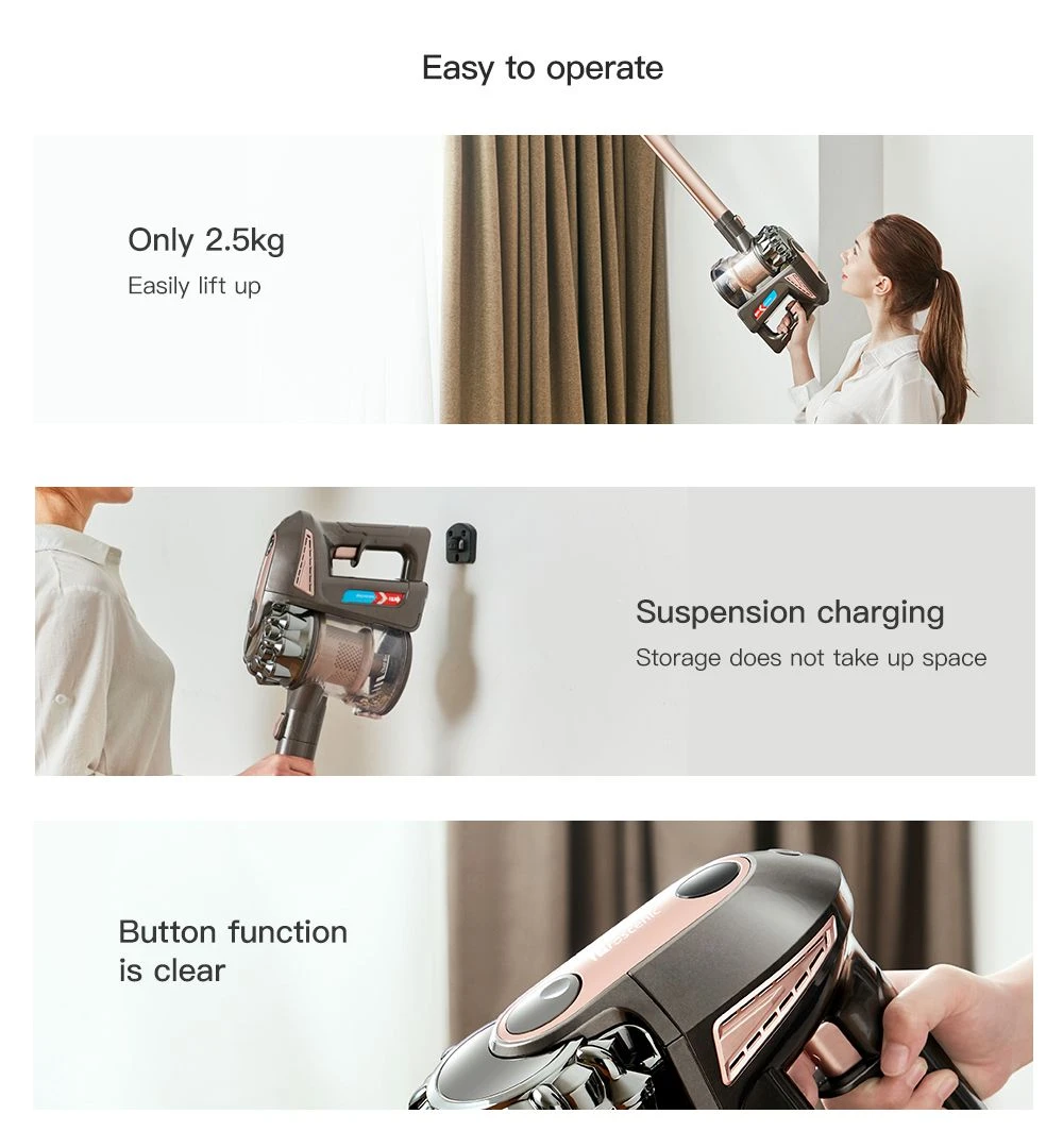 Proscenic P8 Plus Wireless Handheld Stick Vacuum Cleaner 15000Pa Powerful Suction 35 Minutes Running Time Anti-winding Hair Mite 2-in-1 Stick Vacuum - Gold