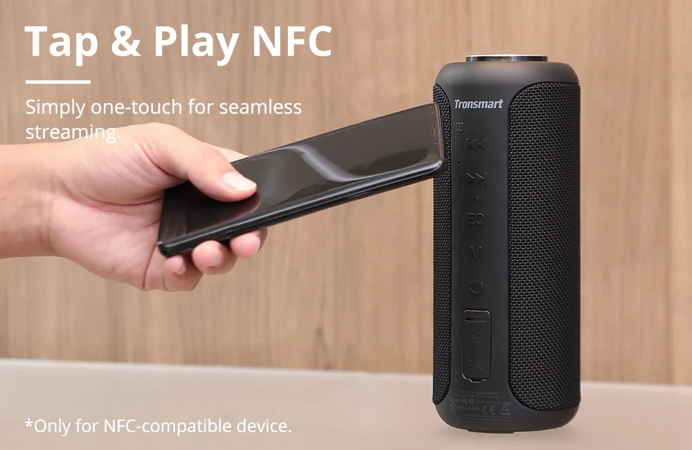 Phiên bản nâng cấp Tronsmart T6 Plus Bluetooth 5.0 Loa 40W Kết nối NFC 15 giờ Thời gian phát IPX6 Sạc USB - Đen