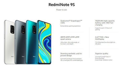 Global Version Xiaomi Redmi Note 9S 6.67 Inch 6GB 128GB White