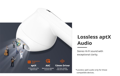 Tronsmart Onyx Ace Bluetooth 5.0 TWS Earphones 4 Microphones Qualcomm QCC3020 Independent Usage aptX/AAC/SBC 24H Playtime Siri Google Assistant IPX5 - White