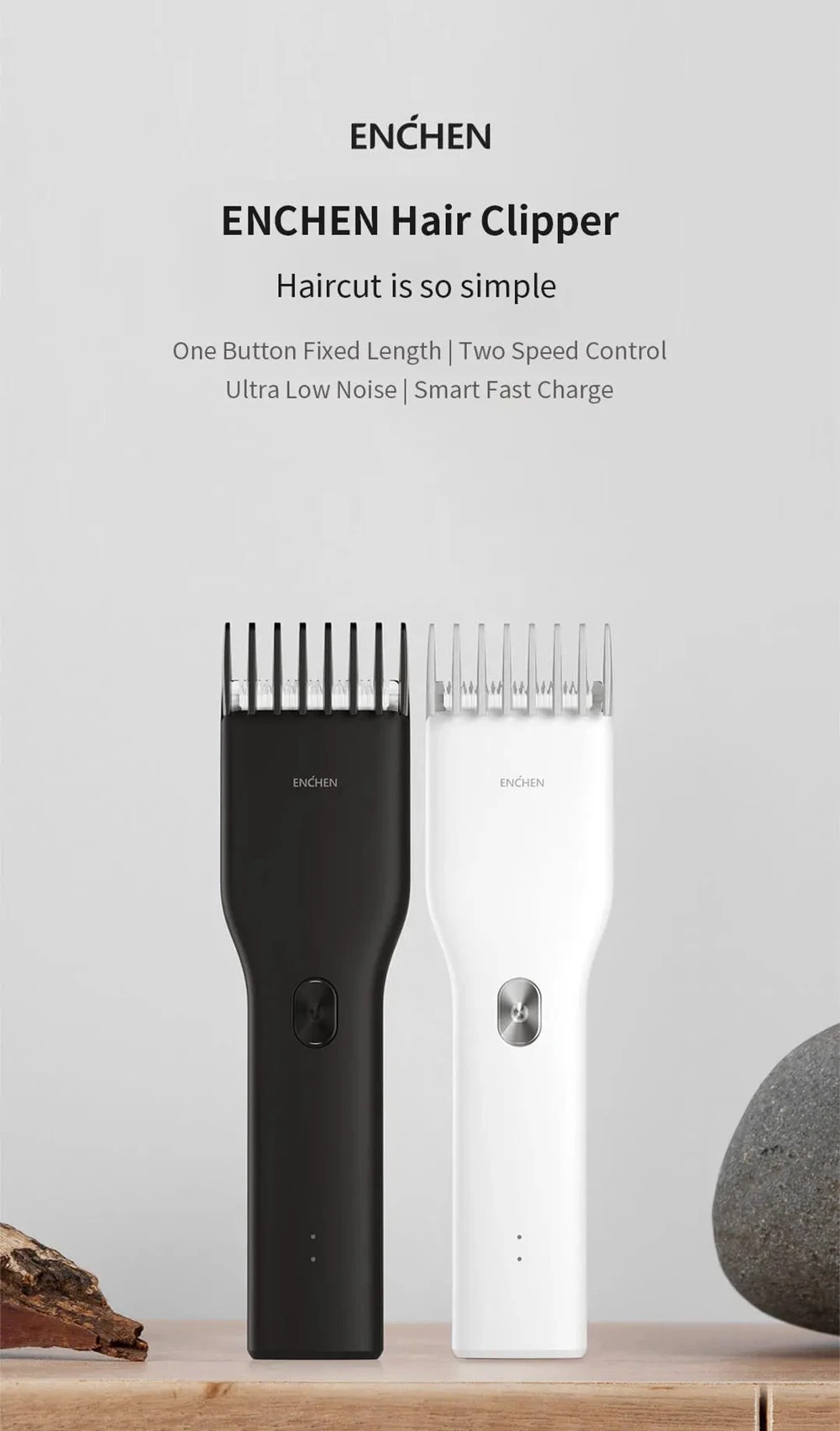 ENCHEN Multi-purpose Electric Hair Clipper Trimmer Two Speed Ceramic Cute Positioning Comb Smart Display USB Charging Child Shaving Hair Adult Household Baby From Xiaomi Youpin - Black