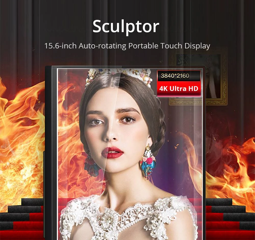 Sculptor MR156LU Portable Monitor 15.6" 4K UHD IPS Touch Screen 72% NTSC HDR Dual Type-C+Mini HDMI Black