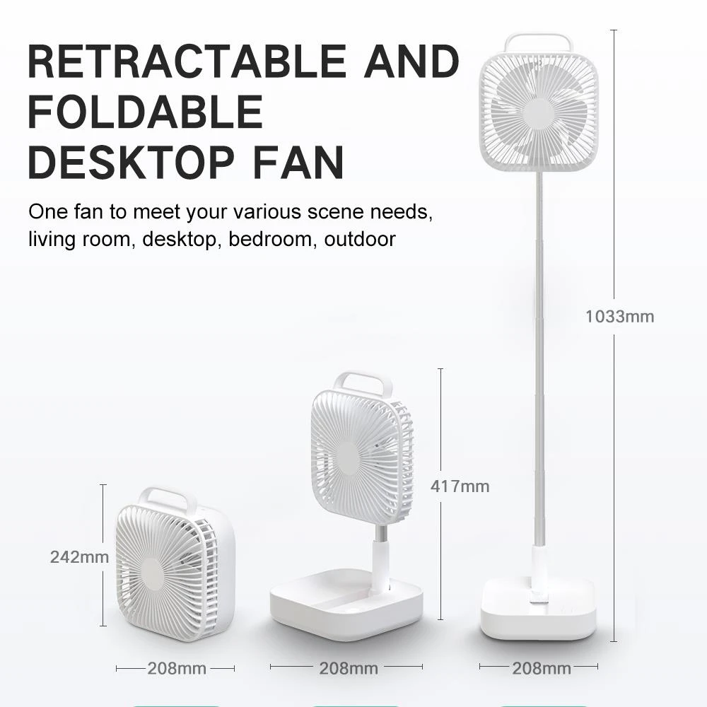 LF01-1 Smart Portable Folding Fan Adjustable Angle Mute Shaking Head Four Modes 10000mAh Battery Removable Cleaning For Office Outdoor Summer Cooling - White